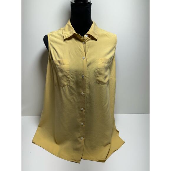 J Jill 1X Silk Yellow Sleeveless Button Up Shirt Classic Preppy Minimalist - Picture 1 of 6